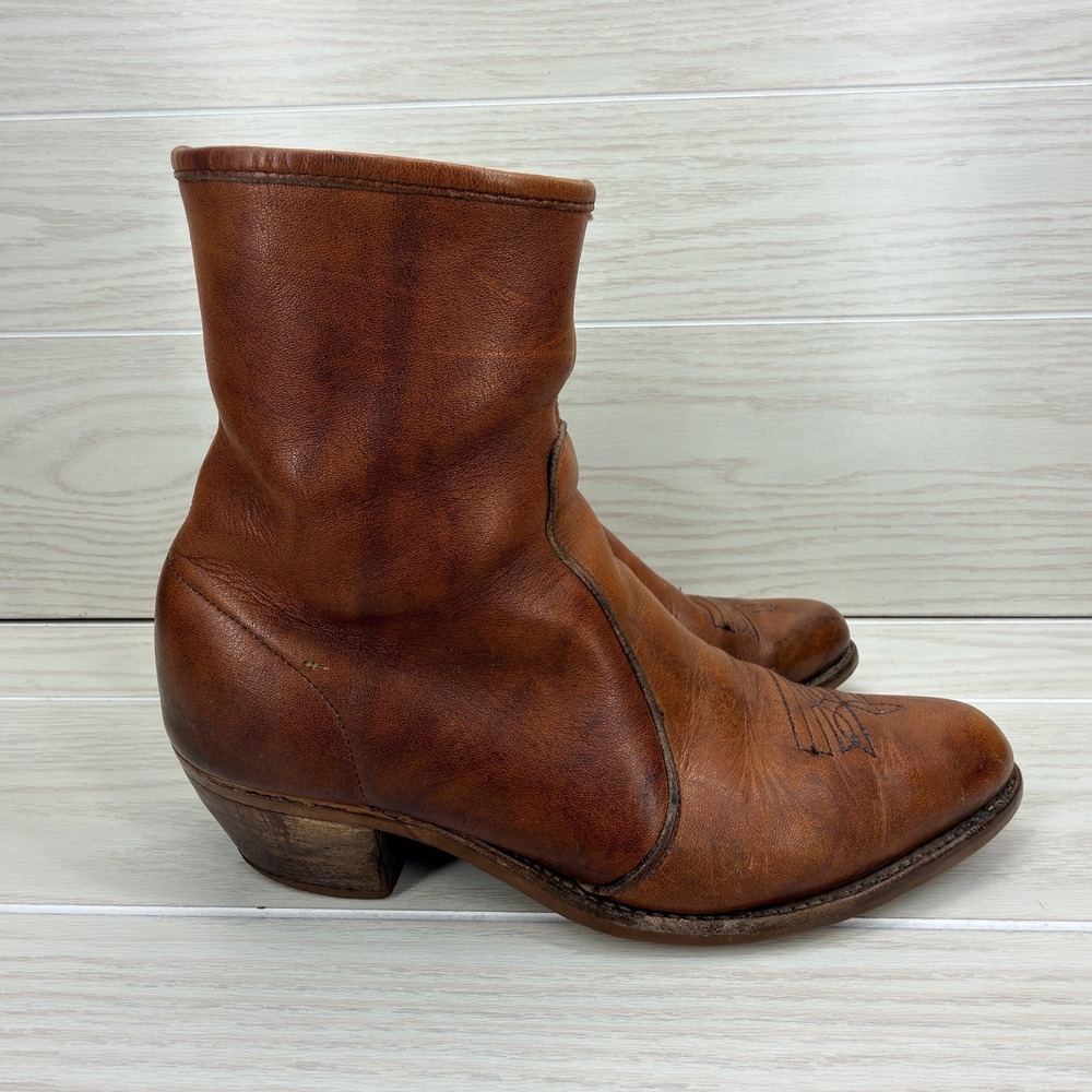 Vintage Dexter Western Boots Mens 9M Brown Leather Side Zip Cowboy USA Made